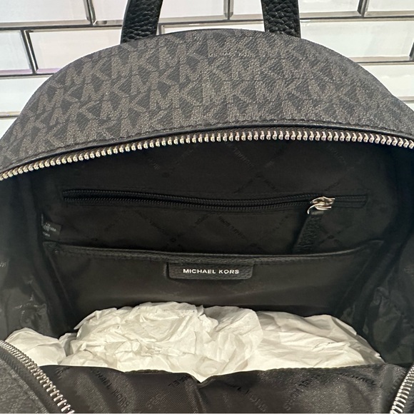 Michael Kors Logo Backpack Purse – Black/Grey MK Monogram - Picture 4 of 7